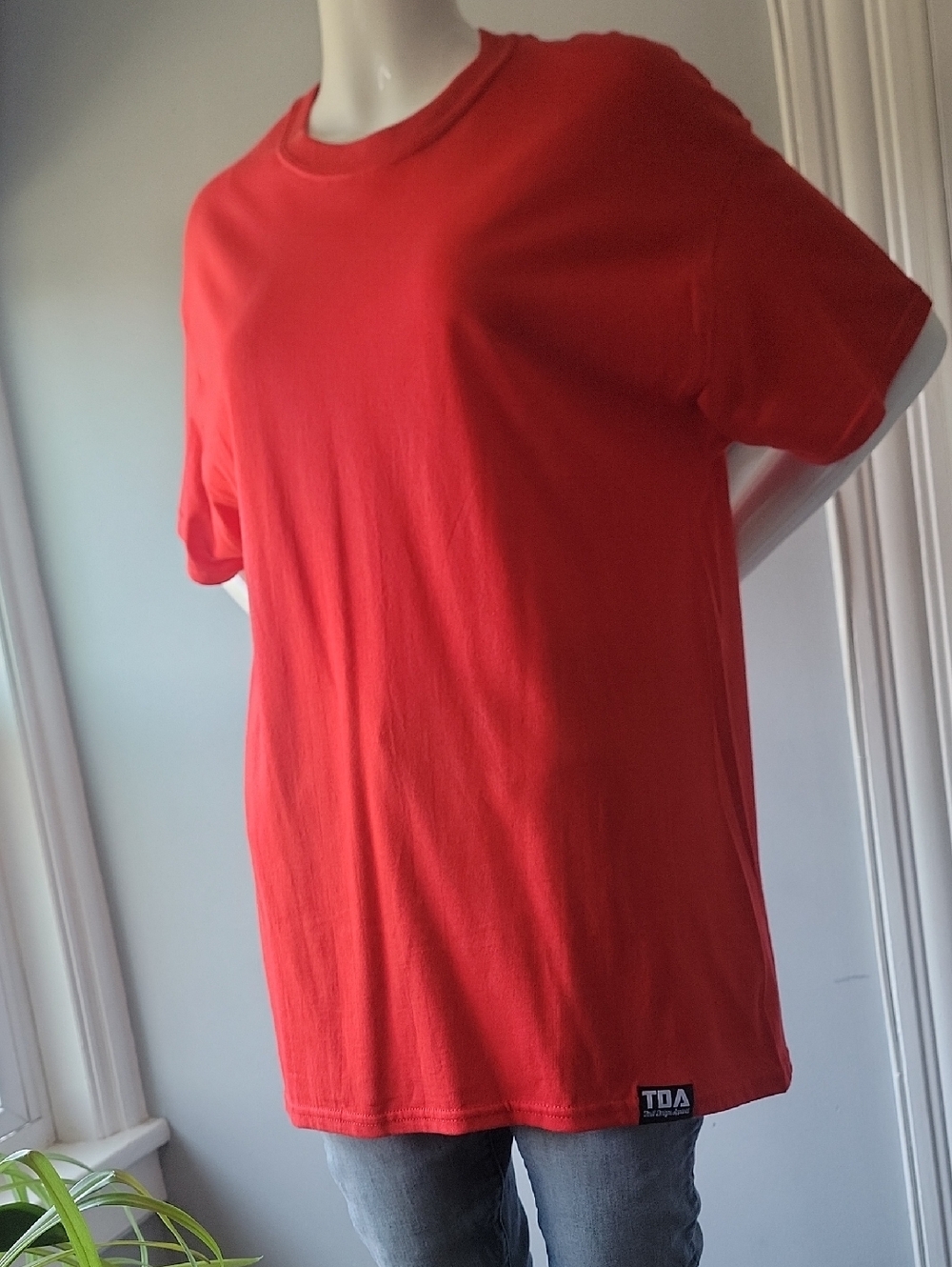 Men's Crew Neck T‑Shirt in Red Sz. L